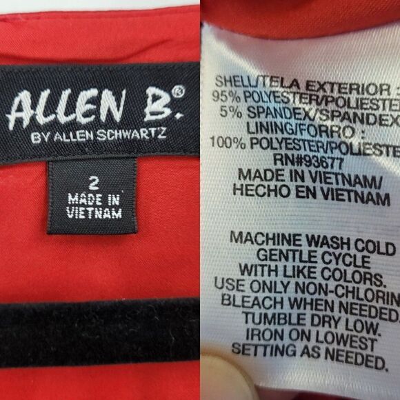 Vintage‎ 80s Allen B Satin Sheath Dress 2 Red Asymmetrical Ruffle Neckline Party - Picture 3 of 11